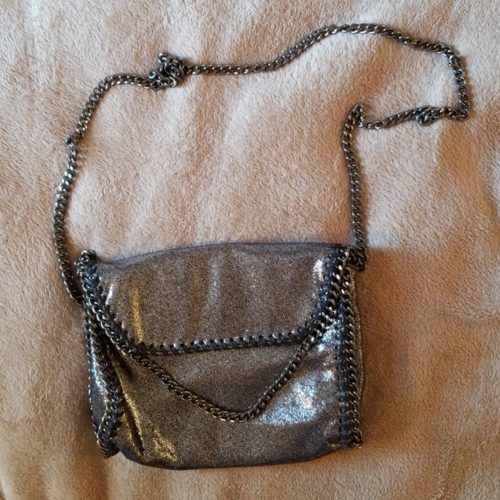 Black & silver shiny crossbody purse